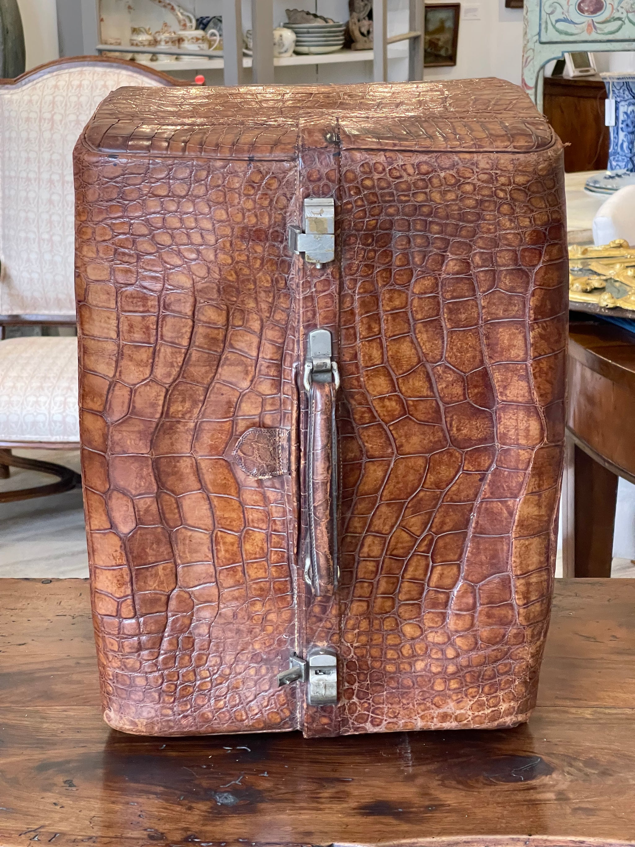 Large 19th Century Crocodile Travel Case - Helen Storey Antiques