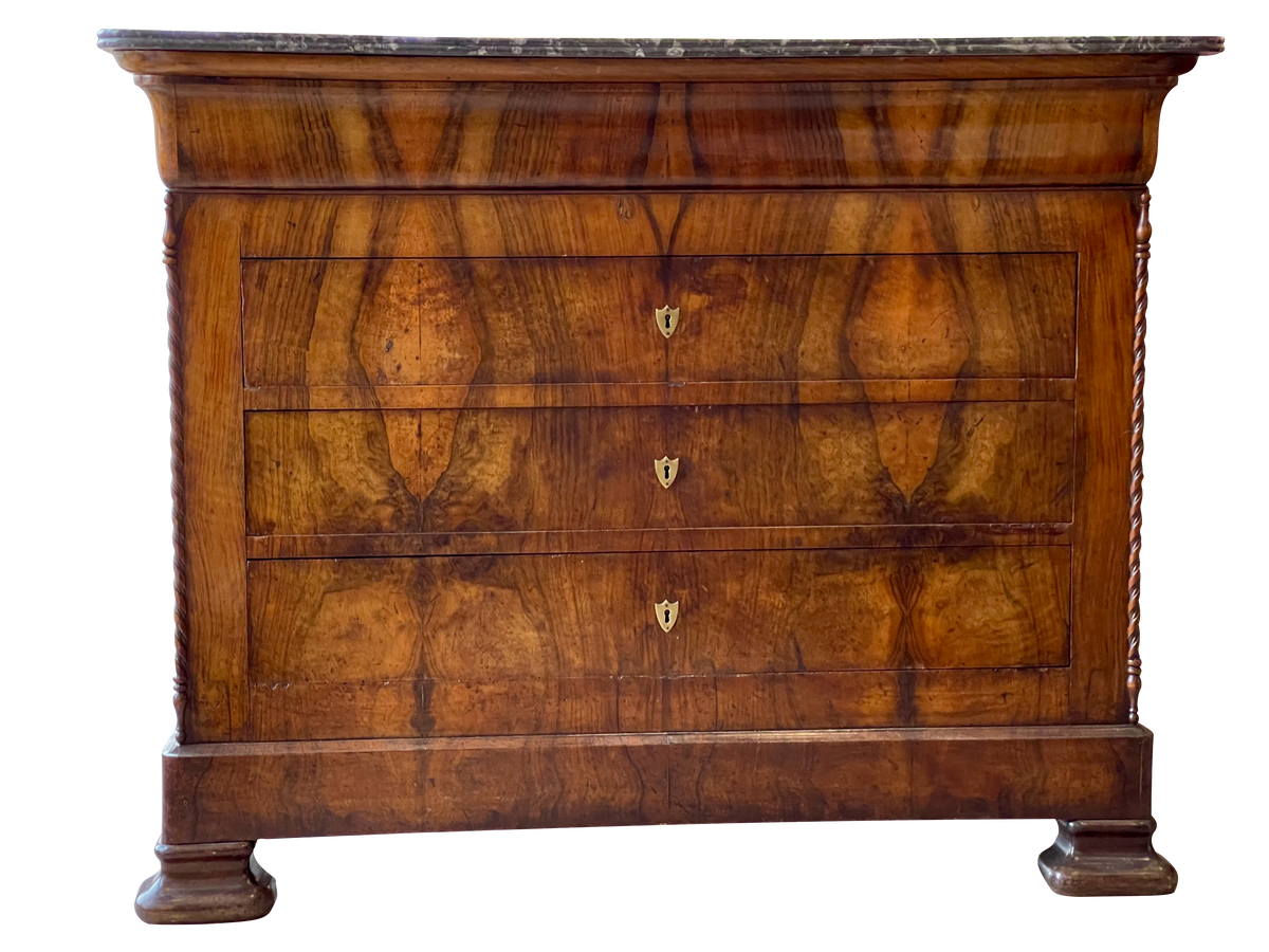 Fine French Louis Philippe Period Walnut Commode, Gorgeous Wood, 19th Century