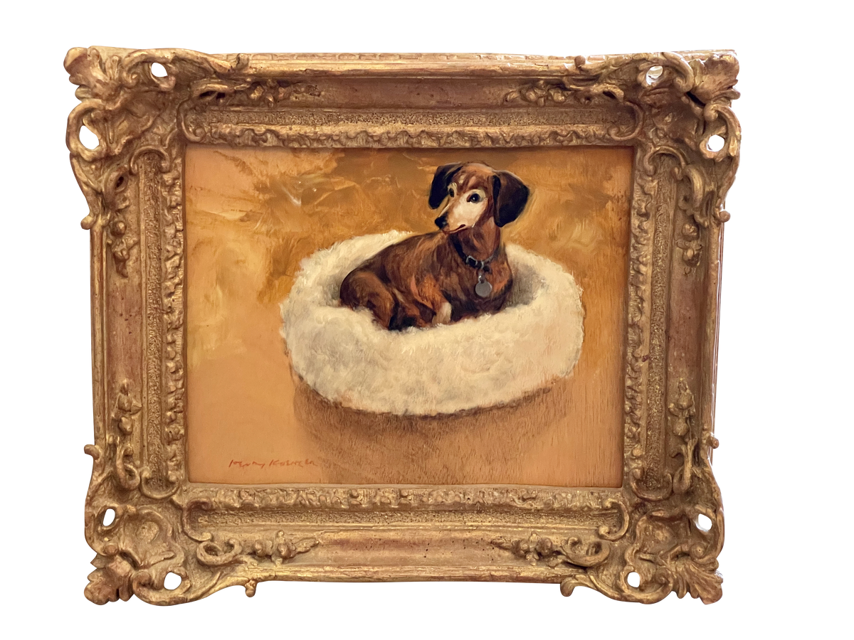 Charming Dachshund painting, Oil on Board by Henry Koehler