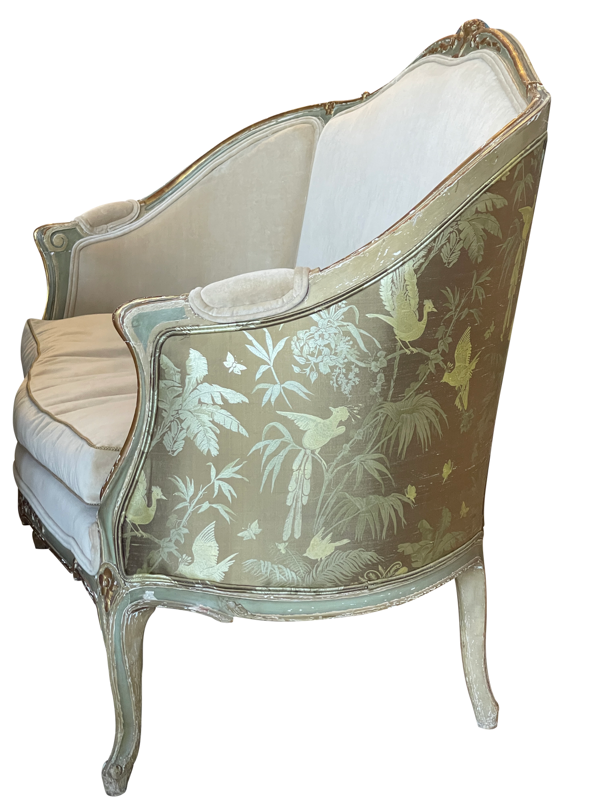 19th Century Louis XV Style polychrome, carved,  and Finely Upholstered Settee