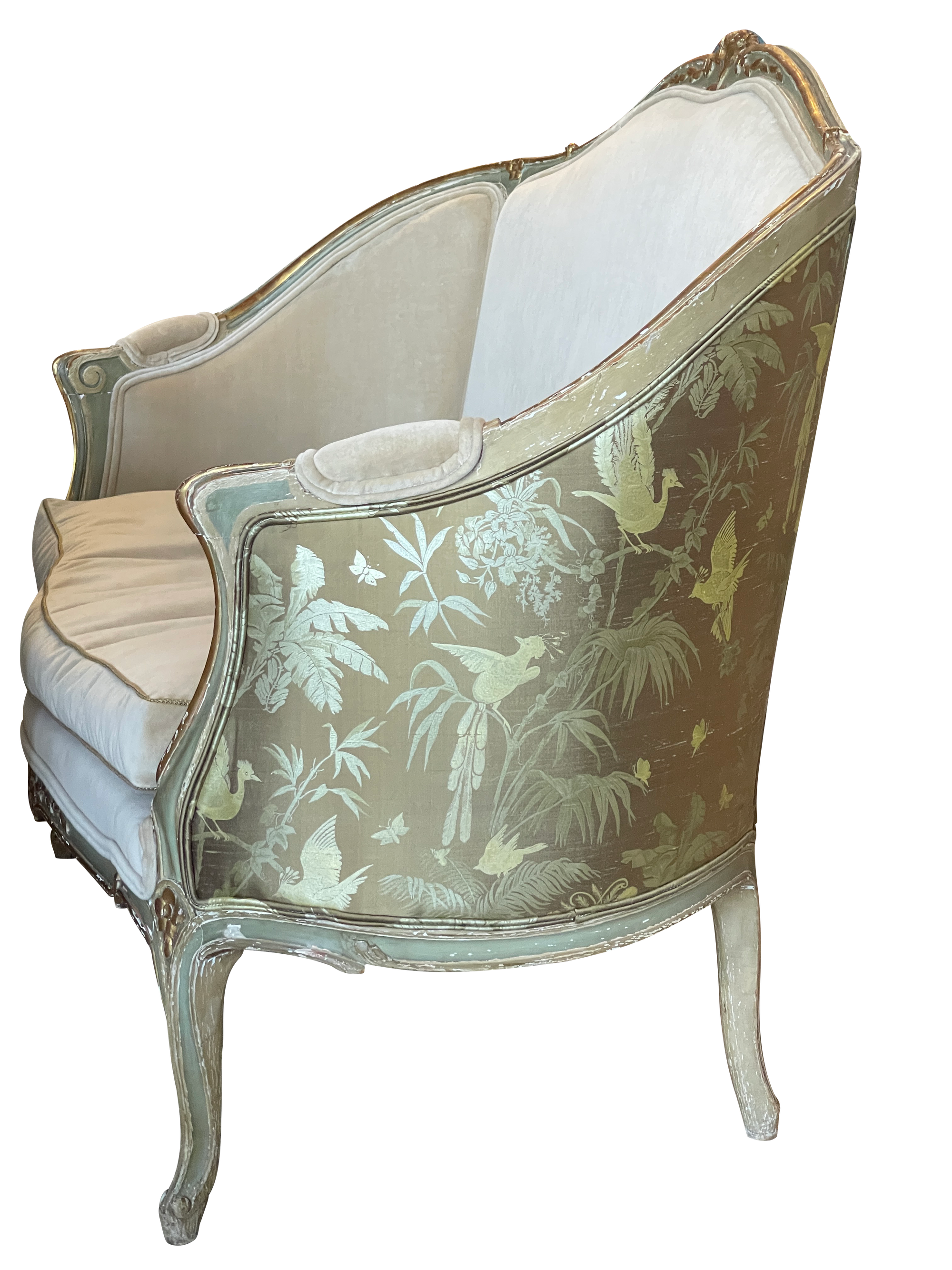19th Century Louis XV Style polychrome, carved,  and Finely Upholstered Settee