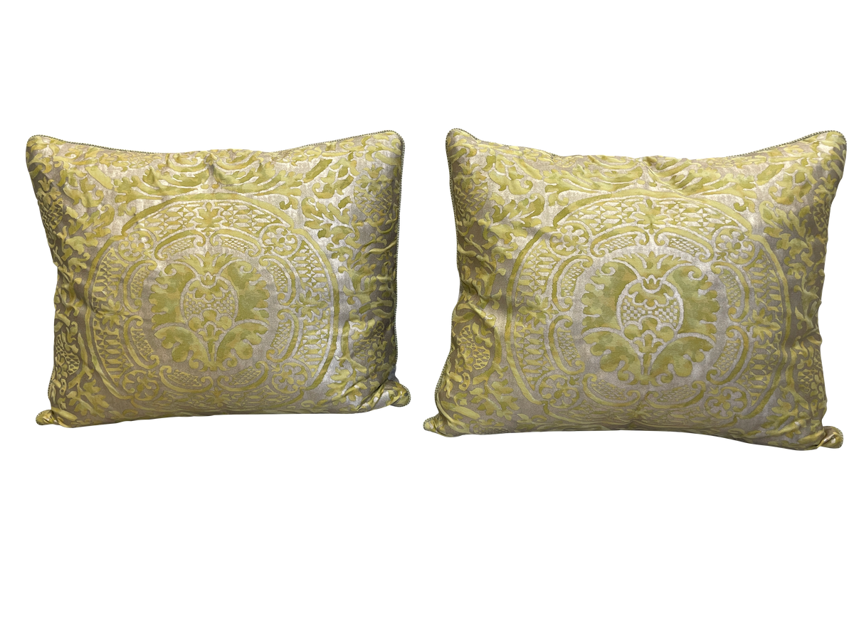 Pair of large Gold and chartreuse Fortuny Pillows