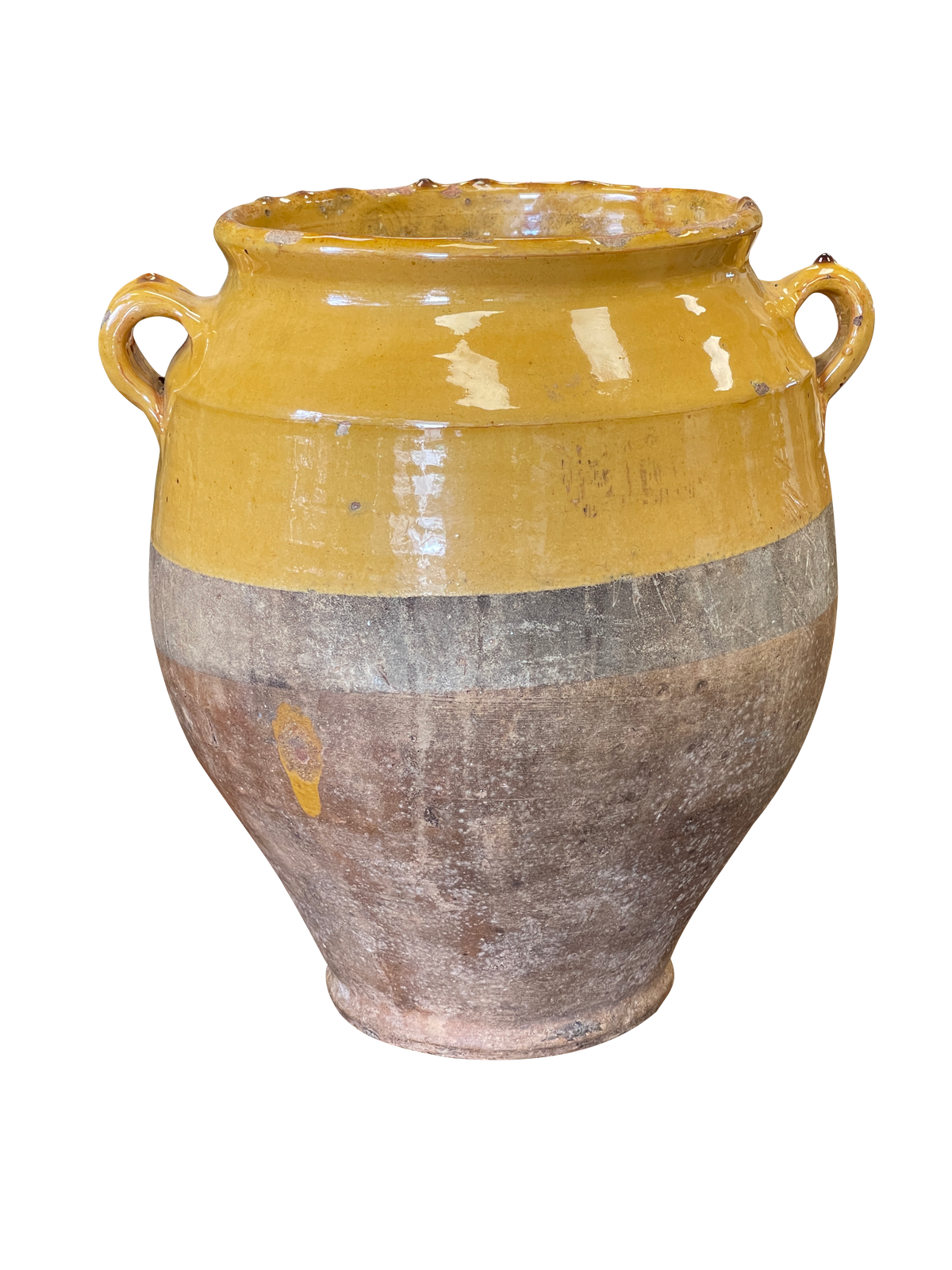 Large French Provincial yellow glazed confit jar