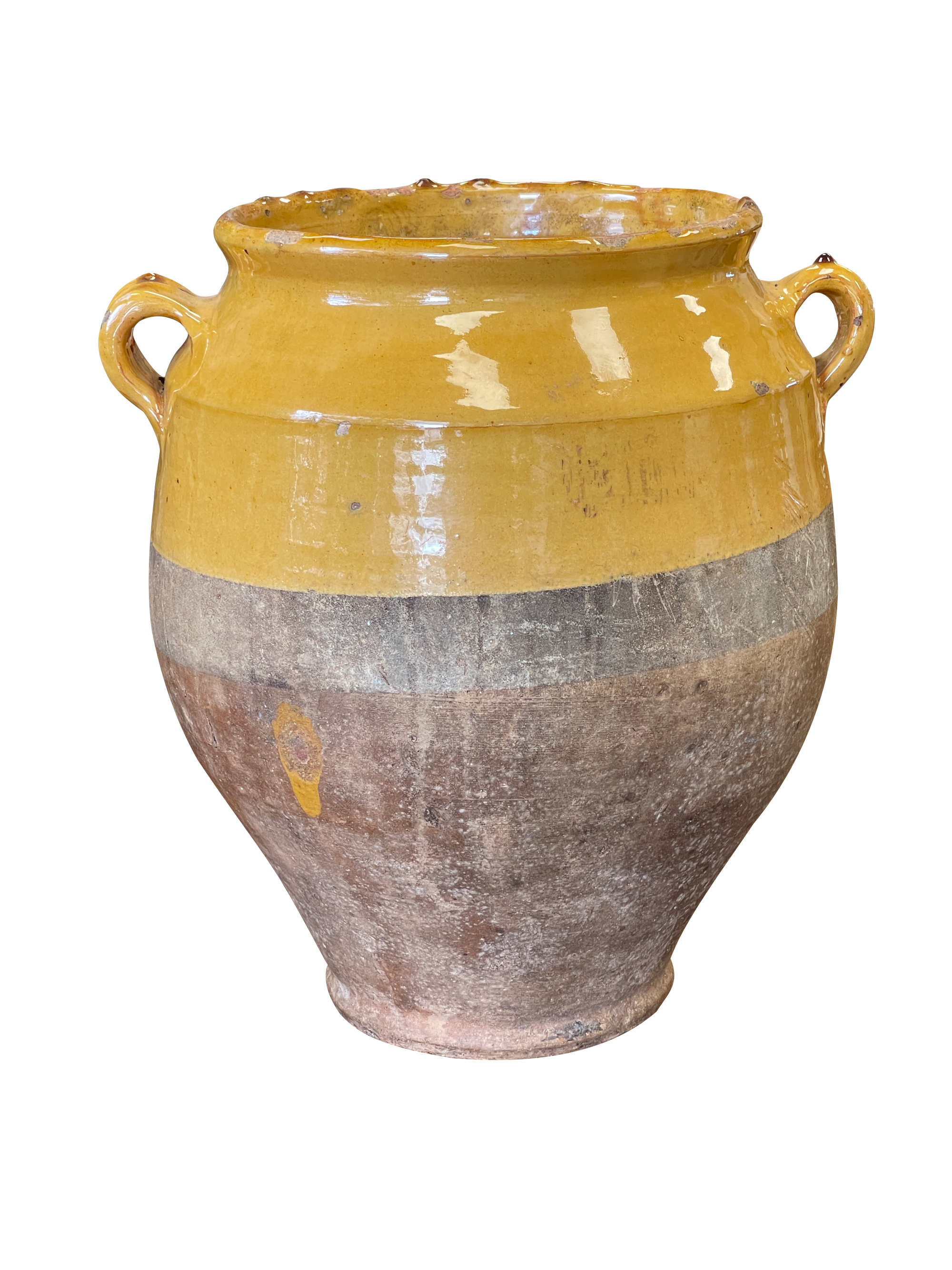 Large French Provincial yellow glazed confit jar