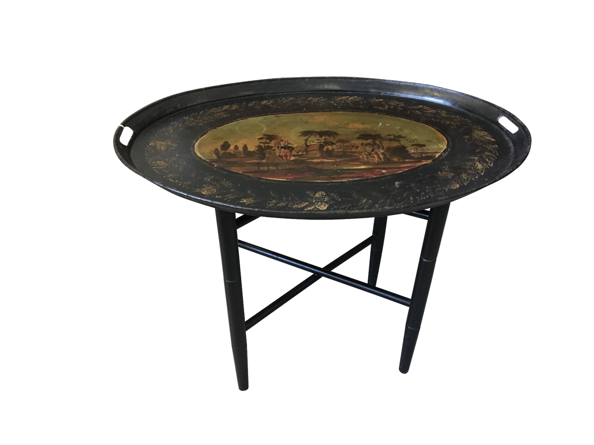 19th Century French Painted Tole Tray with Stand - Colonial Islands - Helen Storey Antiques