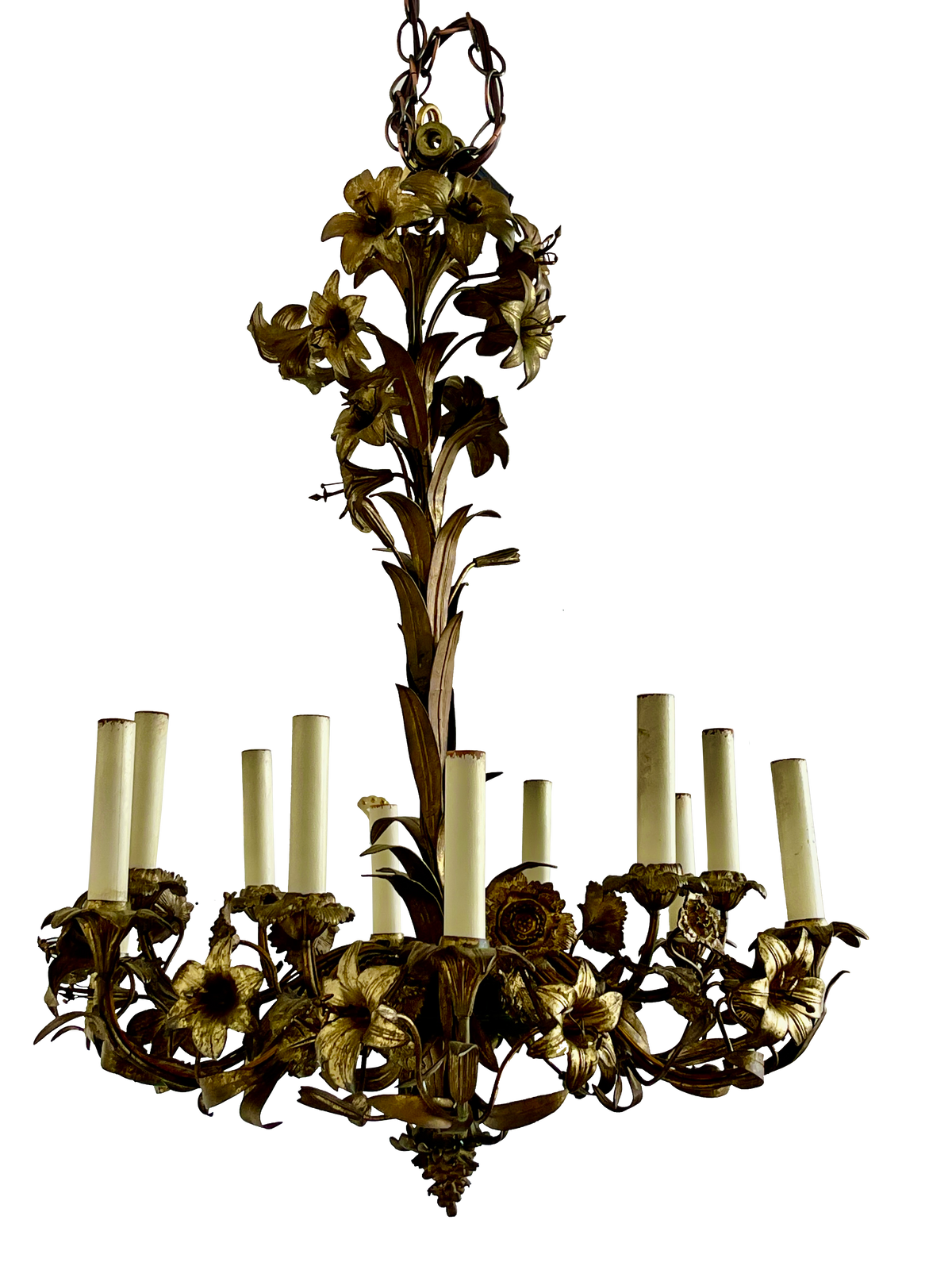 French Gilt-Bronze Floral Chandelier