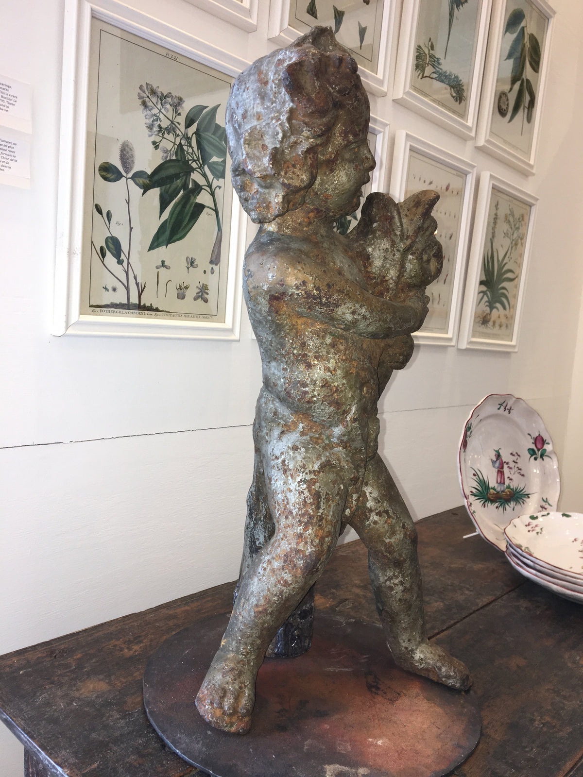 Cast Iron Putti with Dolphin Fountain - Sculpture - Helen Storey Antiques