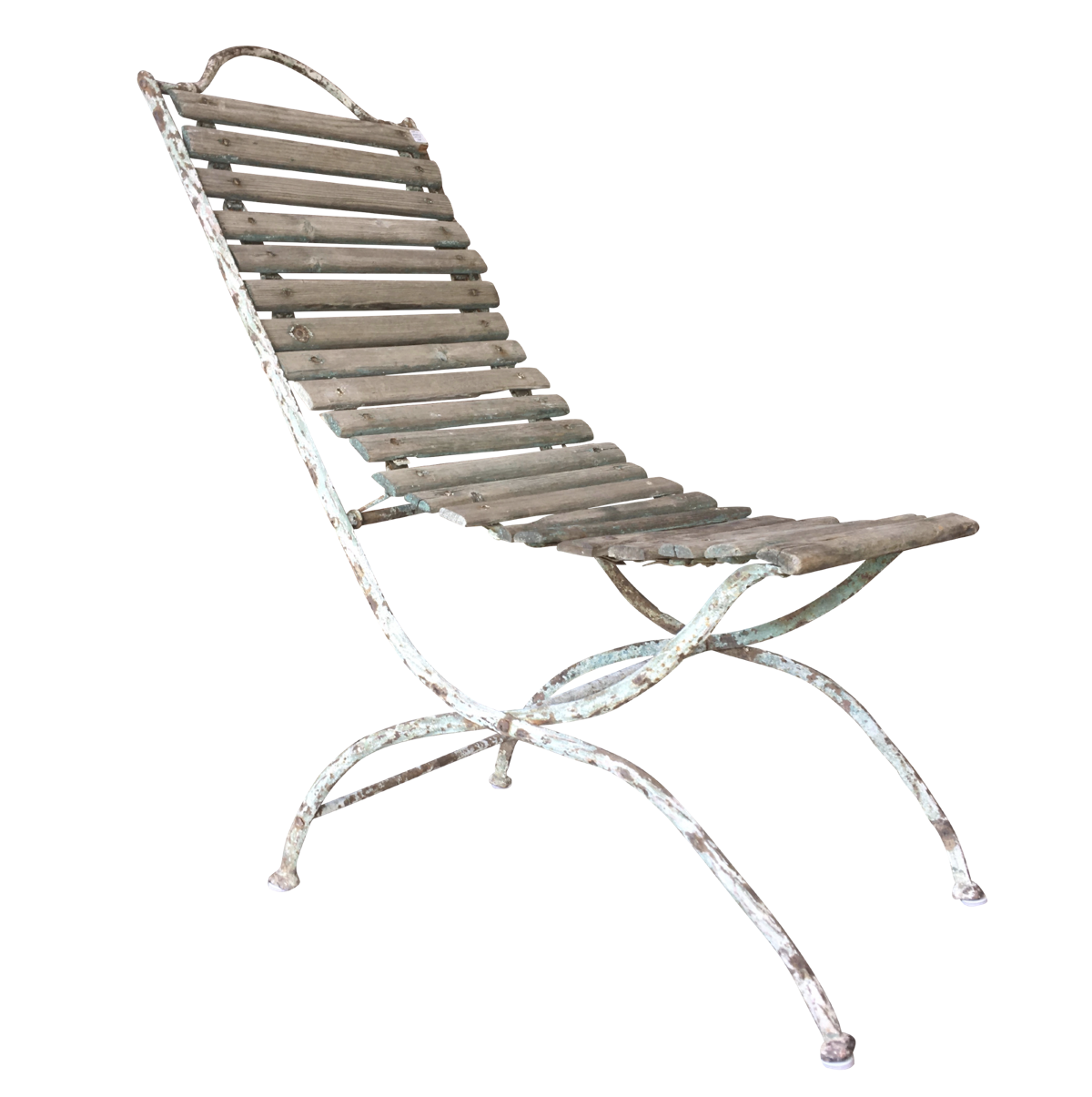 French Iron and Wood Garden Chaise, 19th Century