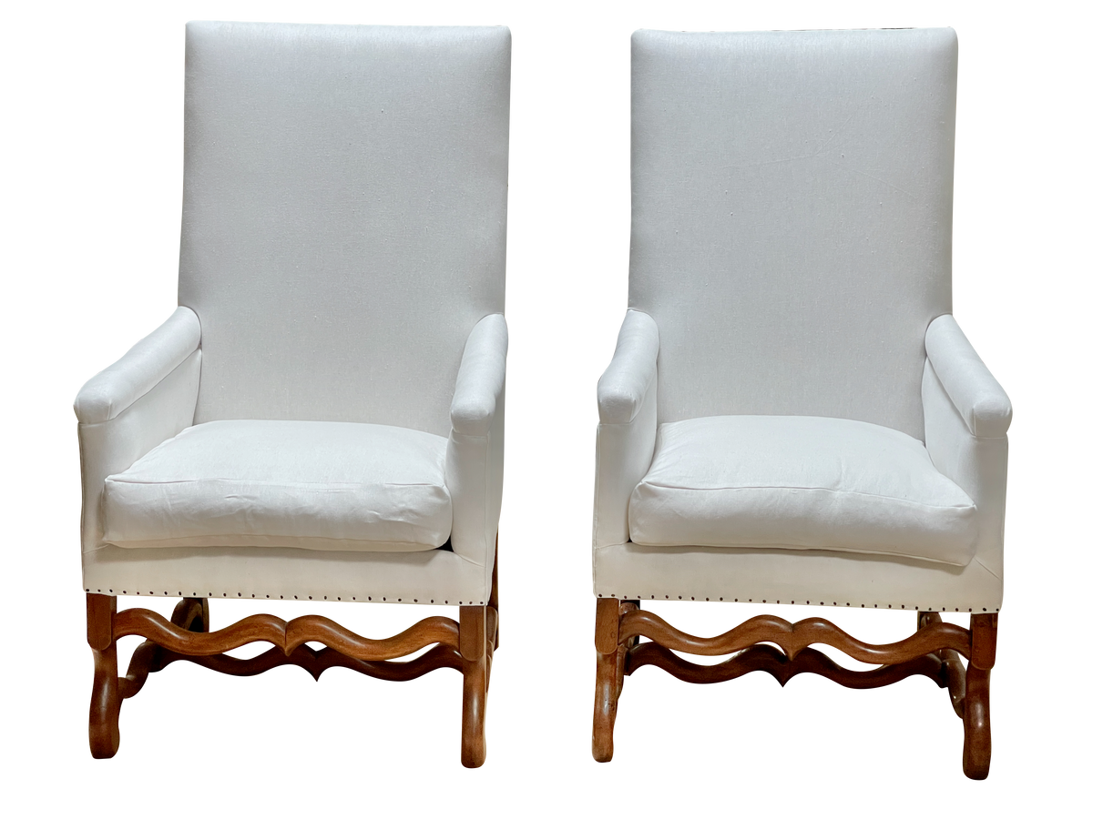 Pair of 18th Century French Walnut Os de Mouton Library Chairs