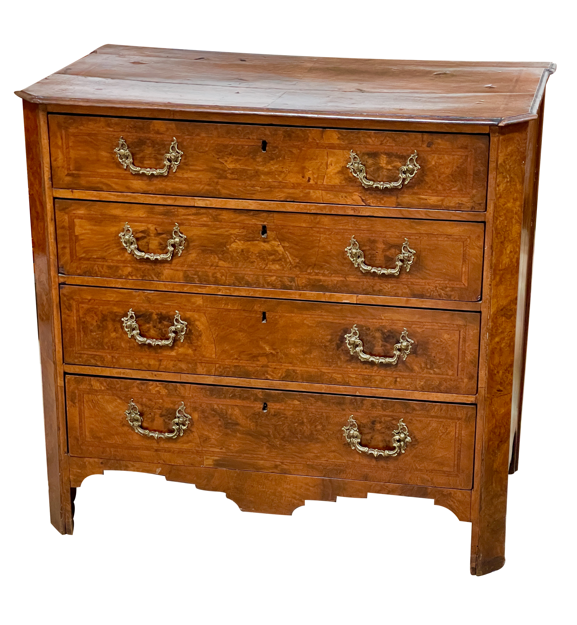 18th Century Georgian Chest in Burled Walnut Veneer with Four Drawers