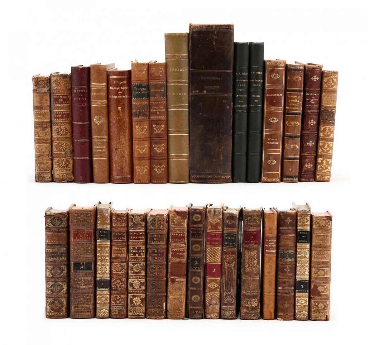 COLLECTION OF 30 EUROPEAN LEATHER-BOUND BOOKS, 18TH-EARLY 2OTH CENTURY