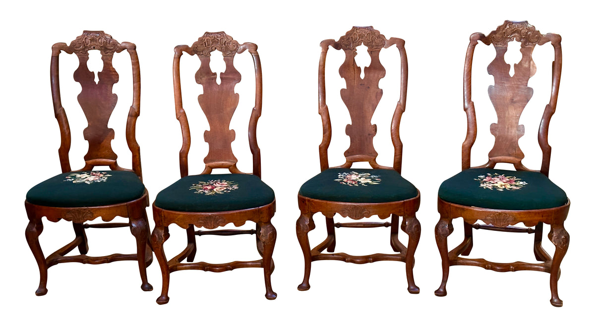 Set of Four Walnut Swedish Rococo Dining Chairs, c. 1780