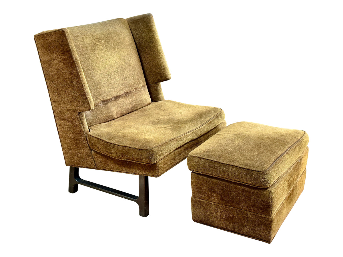 Edward Wormley Mid-Century Modern High Back Wing Chair and Ottoman