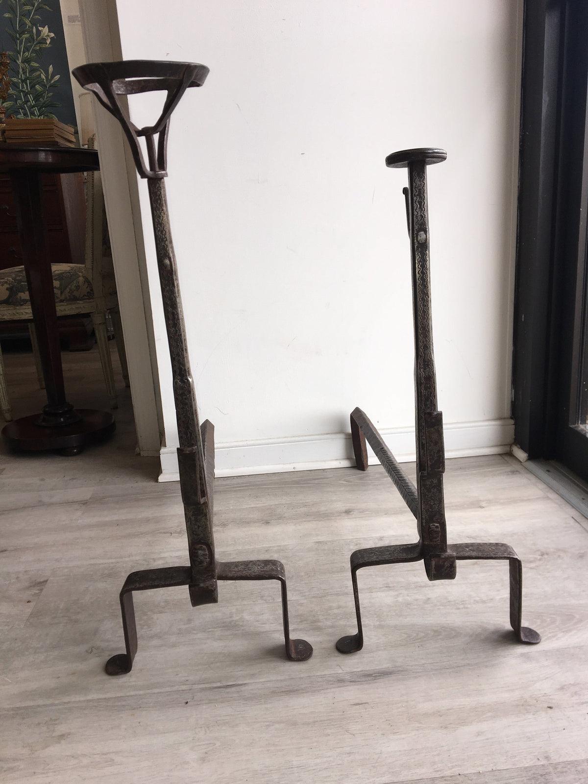 French Andirons, Landiers, 17th Century Hand Wrought - Helen Storey Antiques