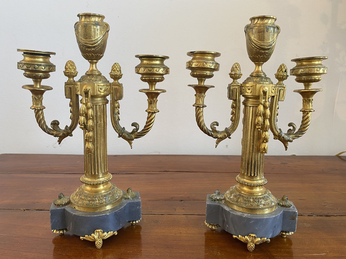 Candelabra - Pair Of French Bronze And Marble Candelabra