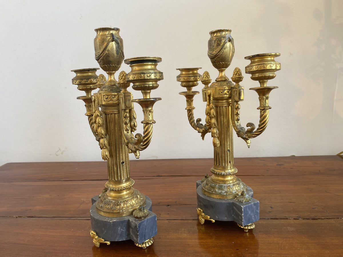 Candelabra - Pair Of French Bronze And Marble Candelabra
