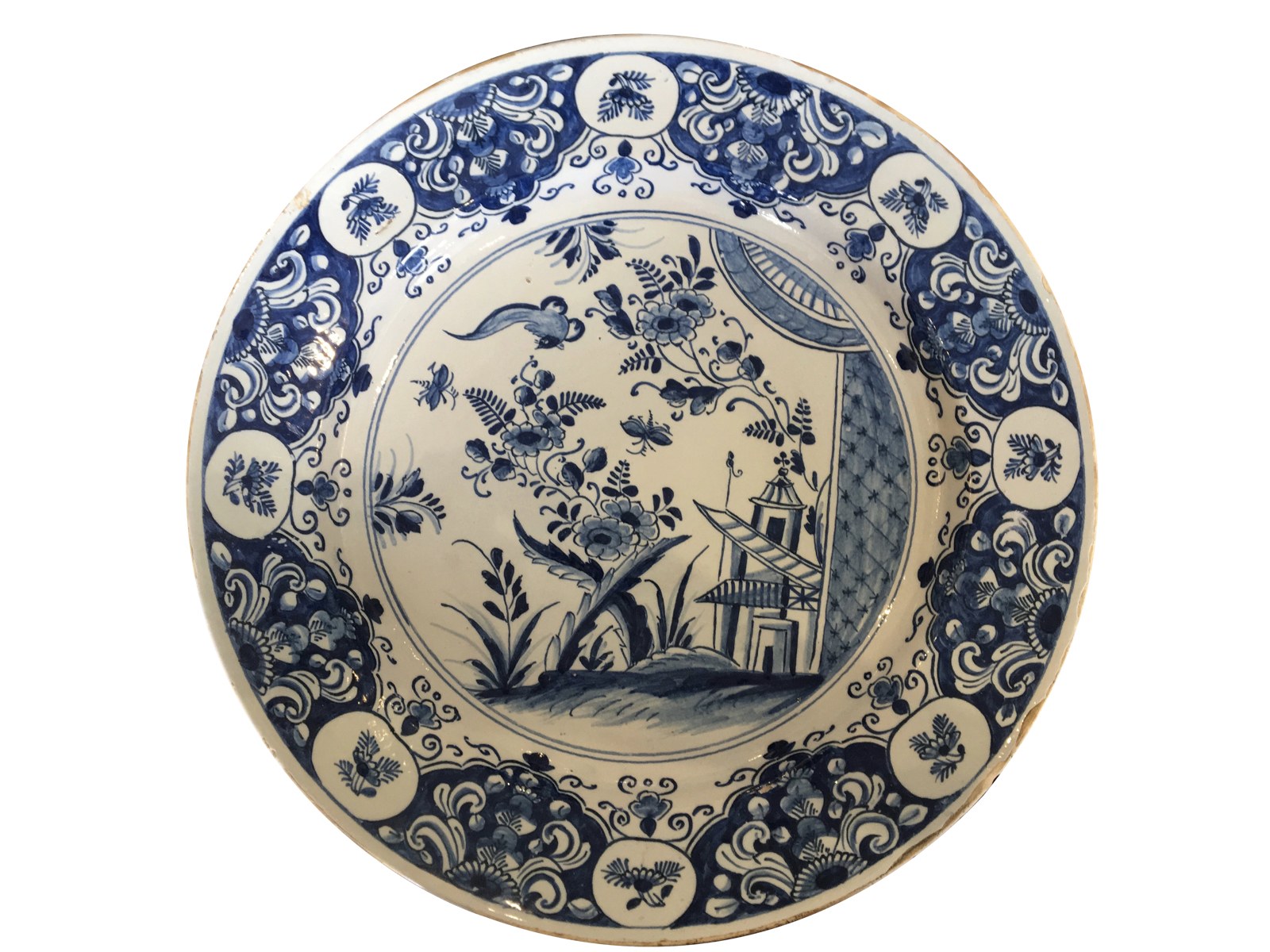 18th Century Dutch Delft Blue Chinoiserie Charger