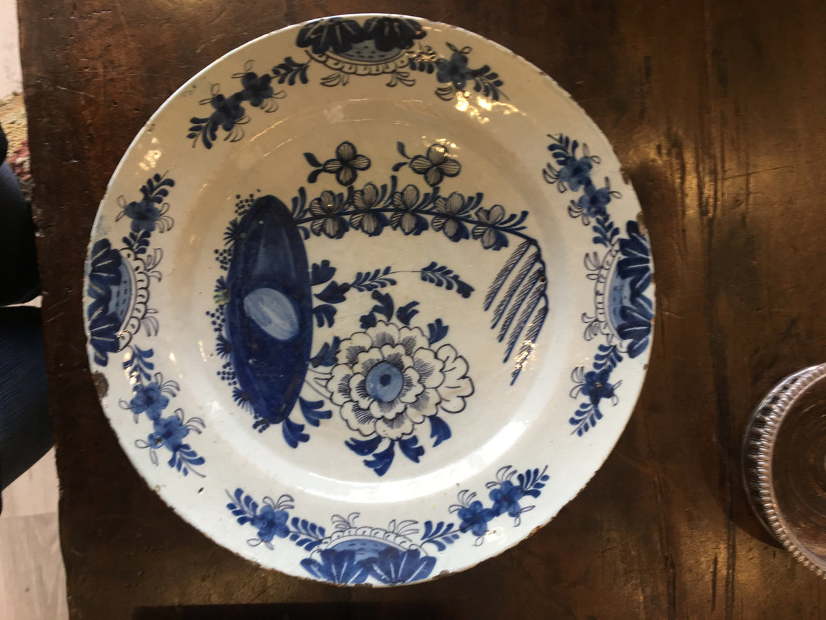 Blue and White 18th C. Delft Charger - Helen Storey Antiques