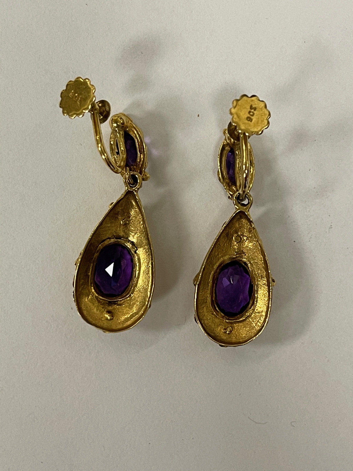 Earrings - Pair Of Victorian 15k Gold &amp; Amethyst Earrings