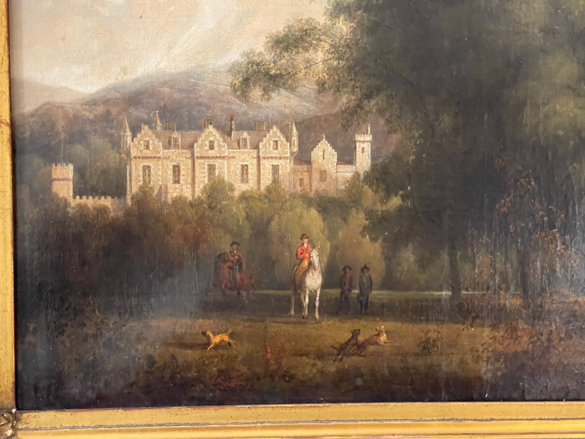Jan Wyck (Dutch 18th Century) Oil on Canvas, Castle and Hunt Scene
