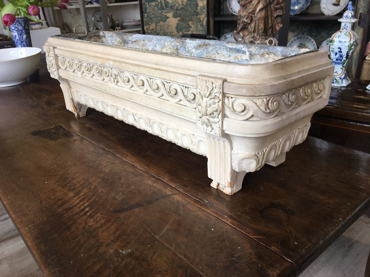 French Provincial White Painted, Carved, Jardinière - Helen Storey Antiques