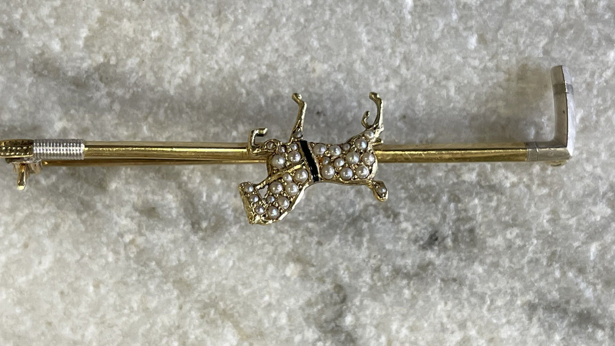Jewelry - 14K GOLD PEARL AND ENAMEL HORSE BROOCH