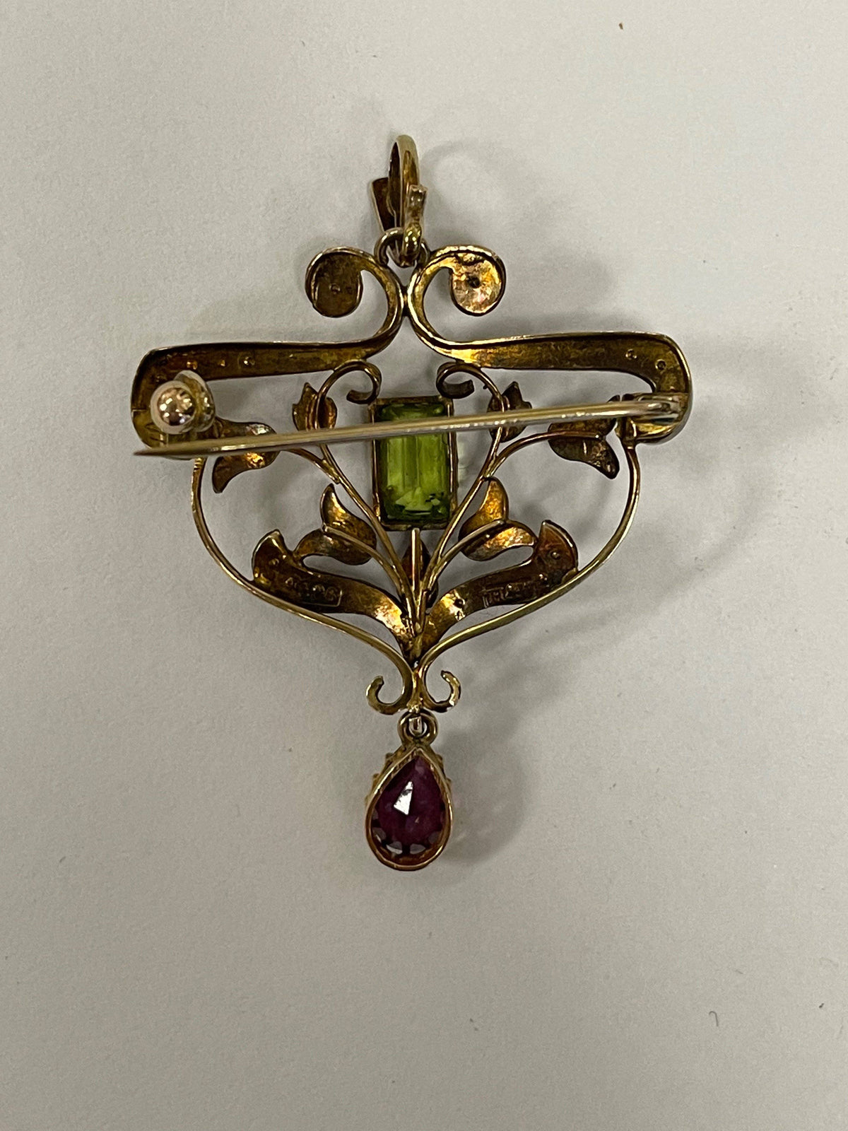 Jewelry - Edwardian Brooch With Peridot, Amethyst, &amp; Seed Pearls