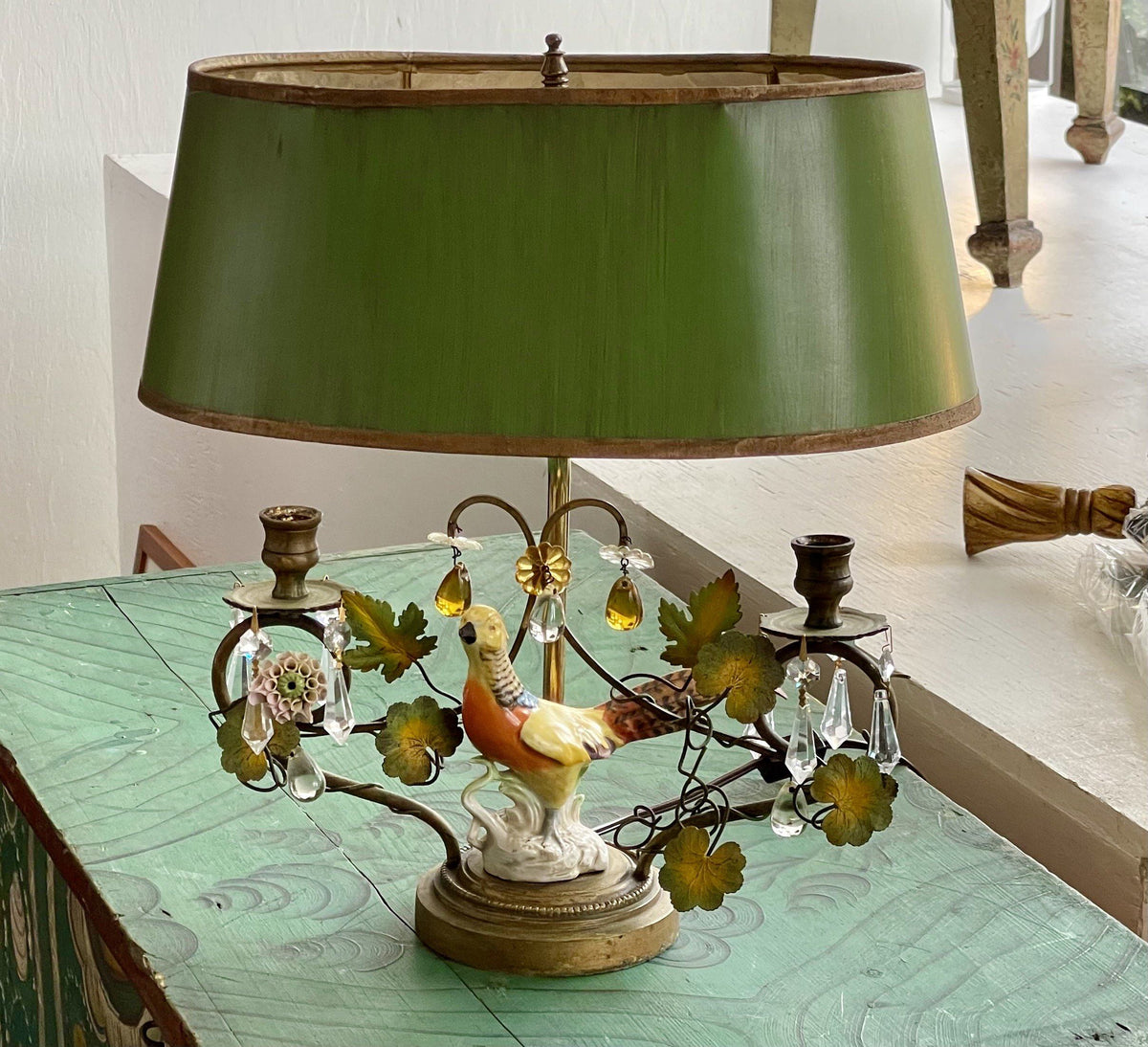 Lamp - FRENCH BOUILLOTTE LAMP WITH PORCELAIN PHEASANT