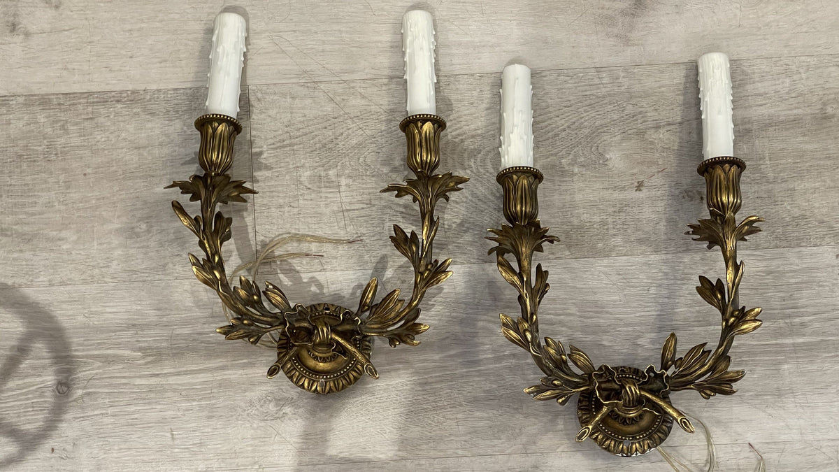 Light - PAIR OF FRENCH GILT BRONZE DOUBLE SCONCES