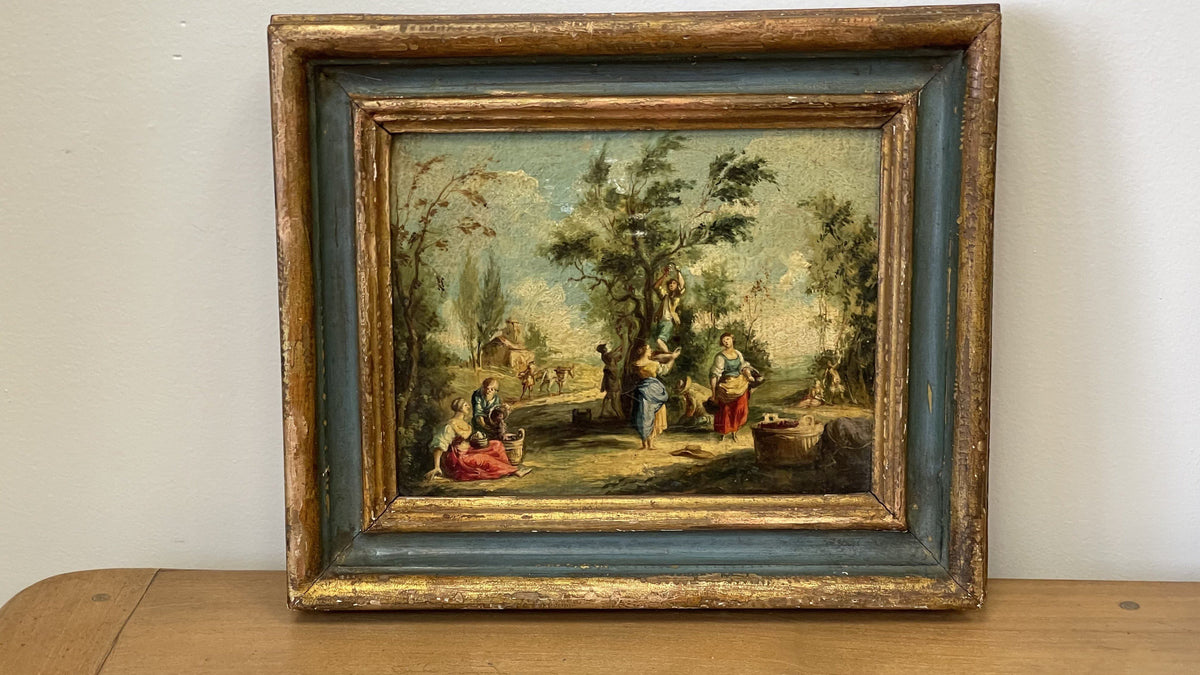 Painting - PAIR OF SMALL 18TH CENTURY PASTORAL OIL PAINTINGS IN PERIOD FRAMES