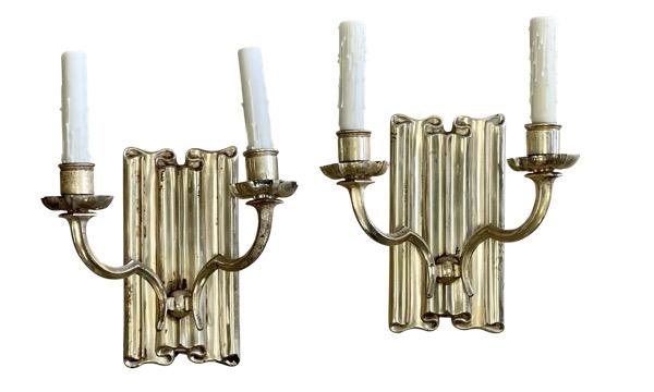 Sconces - PAIR OF SILVER PLATE LINENFOLD SCONES
