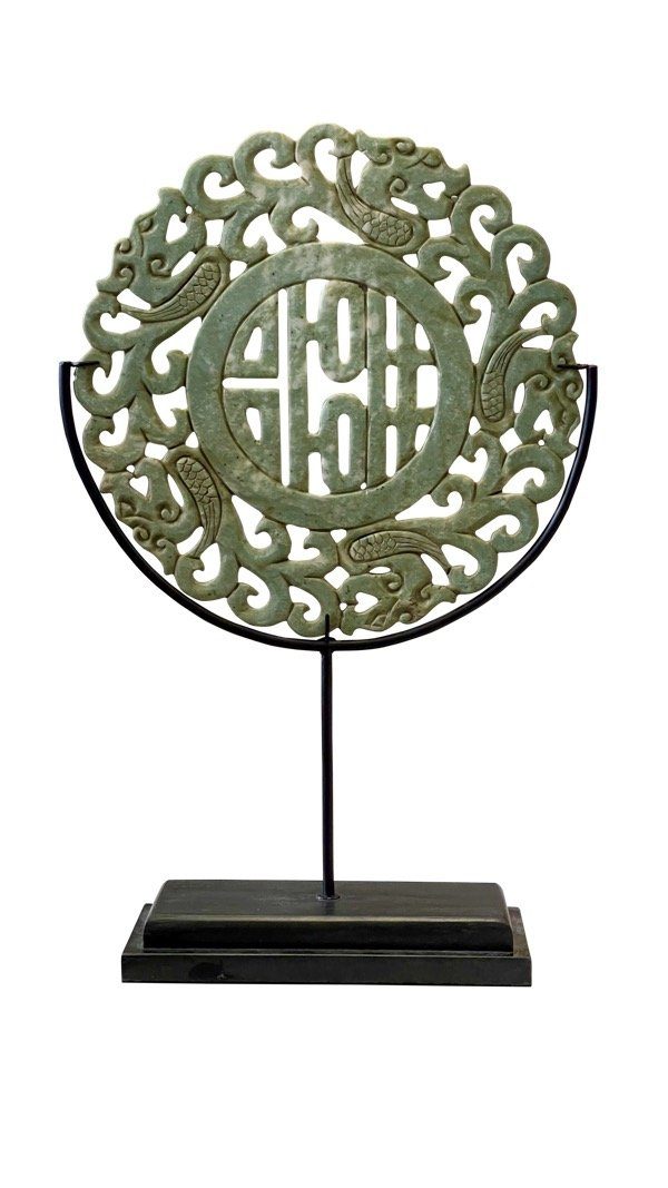 Sculptural - CARVED CHINESE MEDALLION ON STAND